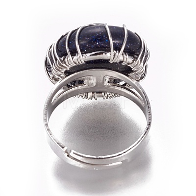 Adjustable Synthetic Blue Goldstone Finger Rings RJEW-L090-B09-1
