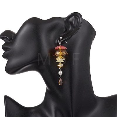 Jellyfish 304 Stainless Steel Shell Pearl Dangle Stud Earrings EJEW-TA00773-03-1