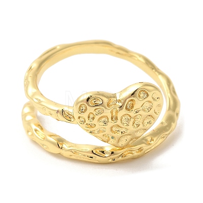 Textured Heart Brass Open Cuff Rings for Women RJEW-U008-29G-1