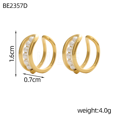 304 Stainless Steel & Shell Pearl Cuff Earrings for Women STAS-OY016-05G-1