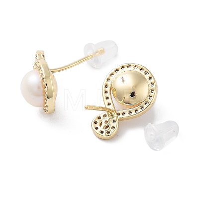 Natural Pearl Stud Earrings with Cubic Zirconia EJEW-P256-79G-1
