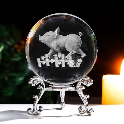 Inner Carving 12 Chinese Zodiac Signs Glass Crystal Ball Diaplay Decoration PW-WG32D61-23-1