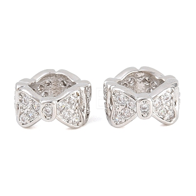 Bowknot Brass Clear Cubic Zirconia European Beads KK-B186-07P-1