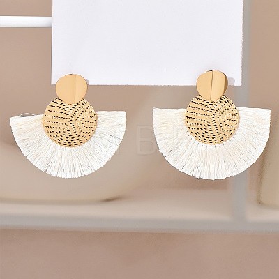 Flat Round with Fan Bohemian Style Iron Tassel Stud Earrings FS-WGA1D99-02-1