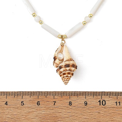 Natural Spiral Shell Pendant Natural Freshwater Shell Column and Round Shell Pearl Beaded Necklaces NJEW-JN06553-1