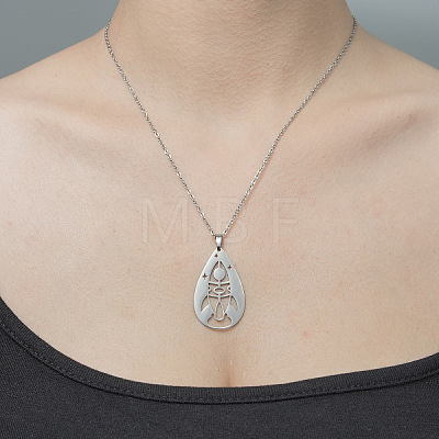 201 Stainless Steel Hollow Rocket Pendant Necklace NJEW-OY001-74-1