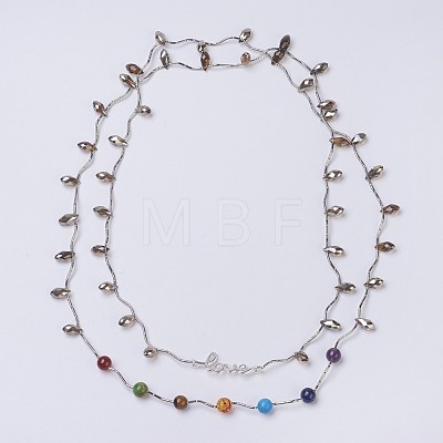 Chakra Natural & Synthetic Mixed Stone Tiered Necklaces NJEW-JN02125-1