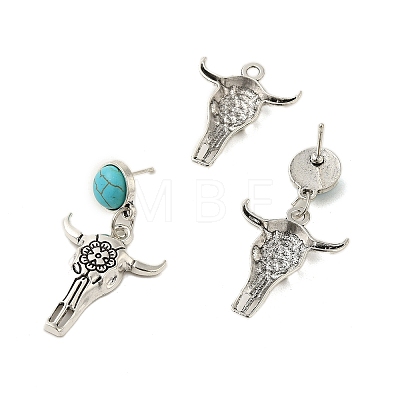 Synthetic Turquoise & Cattle Alloy Pendant Studs Earrings Sets SJEW-K002-04-1