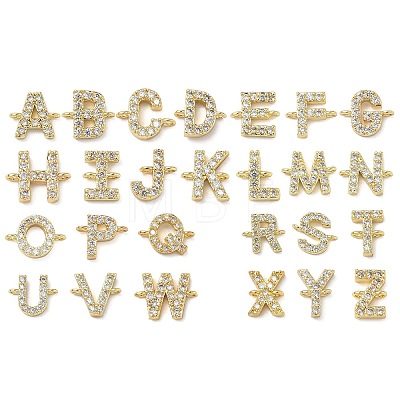 Brass Micro Pave Clear Cubic Zirconia Letter Links Connector Charmss KK-I382-07G-1