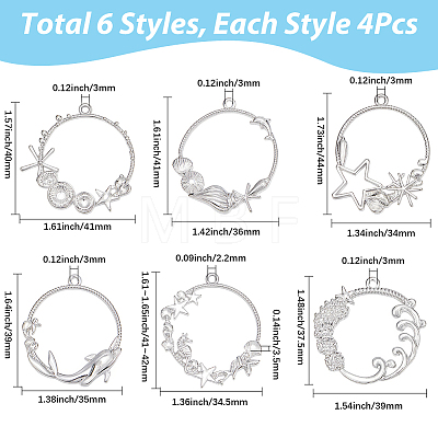 24Pcs 6 Styles Alloy Open Back Bezel Pendants FIND-SP0006-05-1
