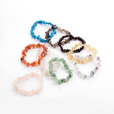 Chips Gemstone Beaded Stretch Bracelets X-BJEW-JB01826-1