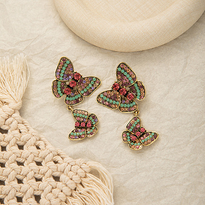 Butterfly Alloy & Rhinestone Dangle Stud Earrings FS-WGE670D-01-1