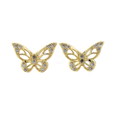 Butterfly Brass Micro Pave Cubic Zirconia Ear Studs EJEW-D304-34G-1