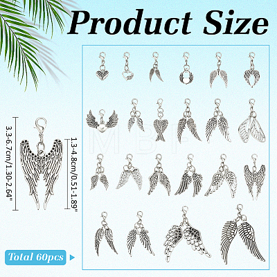 60Pcs Wing Alloy Pendant Decorations HJEW-ME00122-1