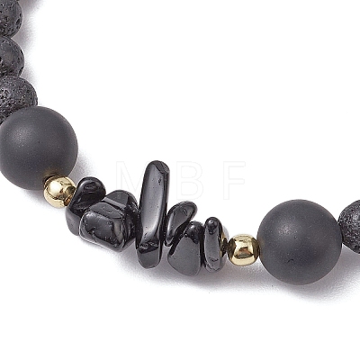 Natural Black Agate with Natural Lava Rock Beaded Stretch Bracelets for Women BJEW-JB11130-05-1