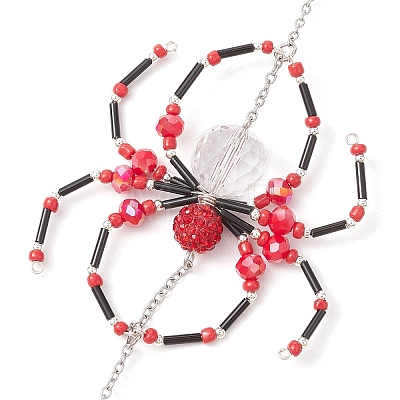 Spider Glass Beaded Hanging Ornaments HJEW-TA00172-02-1