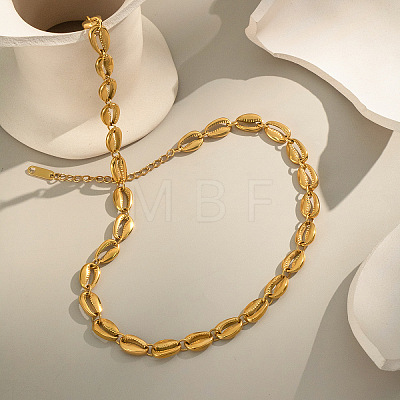 Ocean 304 Stainless Steel Cowrie Shell Shape Link Chain Necklaces for Women NJEW-K310-01G-1