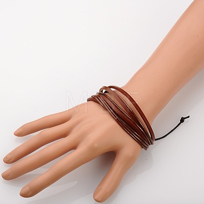 Cowhide Leather and Waxed Cord Multi-strand Bracelets BJEW-PJB852-1