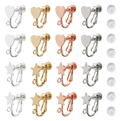  16Pcs 8 Style Star & Heart Brass Clip-on Earring Findings KK-TA0001-26-1