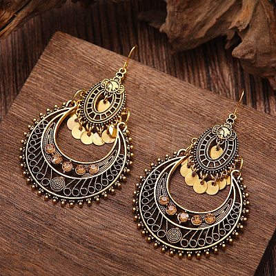 Teardrop Bohemian Style Alloy Rhinestone Dangle Earrings FS-WG4F242-02-1