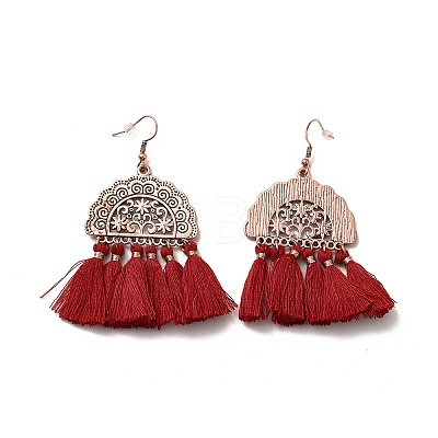 Alloy Half Round with Tassels Dangle Earrings EJEW-E267-05RC-1