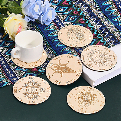 6Pcs 6 Style Wooden Carved Cup Mats AJEW-FG0002-68-1