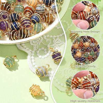 35Pcs 7 Colors Chakra Natural Mixed Gemstone Pendants PALLOY-CJ00050-1