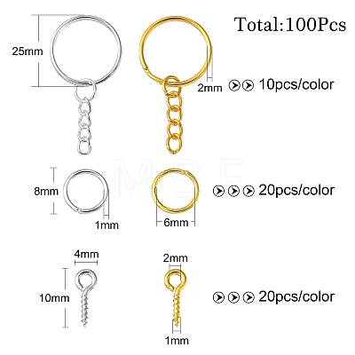 20Pcs 2 Colors Iron Split Key Rings PALLOY-CJ0002-65-1
