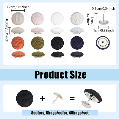 48 Bags 8 Colors Flat Round Polyester Covered Aluminum Buttons DIY-NB0016-11-1