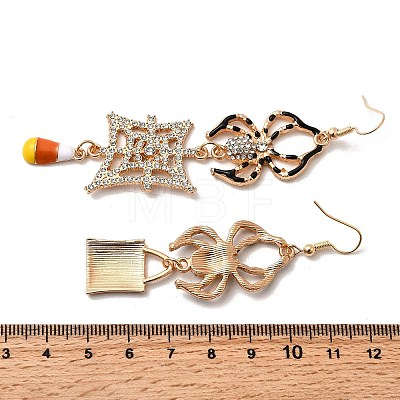 Alloy Crystal Rhinestone and Orange Enamel Spider Dangle Asymmetrical Earrings EJEW-P319-04G-1