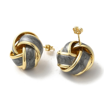 Real 18K Gold Plated Brass Enamel Stud Earrings for Women EJEW-M251-09G-06-1