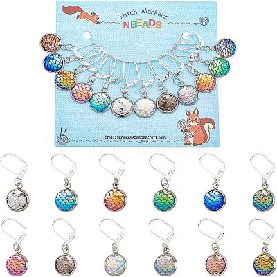 12Pcs 12 Colors Resin Figure of Fish Scale Charms Locking Stitch Markers HJEW-PH01506-1