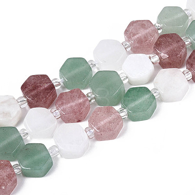 Natural Strawberry Quartz & Rainbow Moonstone & Green Aventurine Beads Strands G-T144-17A-02-1