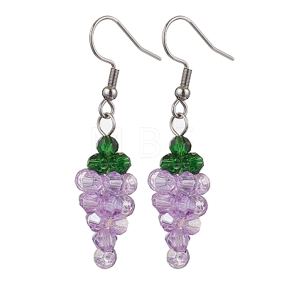 Grape Glass Dangle Earrings EJEW-JE06171-01-1