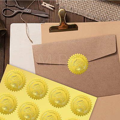 34 Sheets Teacher Self Adhesive Gold Foil Embossed Stickers DIY-WH0509-039-1