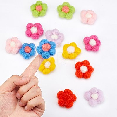 Fingerinspire 14Pcs 7 Colors Wool Needle Felting Flower Crafts DIY-FG0003-06-1