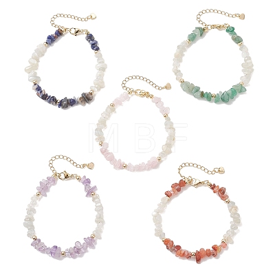 Natural Gemstone Chip Beaded Bracelets for Women BJEW-JB13350-1