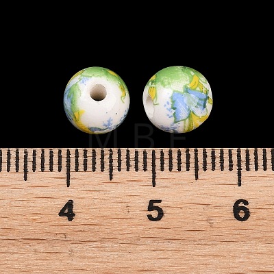 Floral Printed Porcelain Beads PORC-Q199-8mm-10-1
