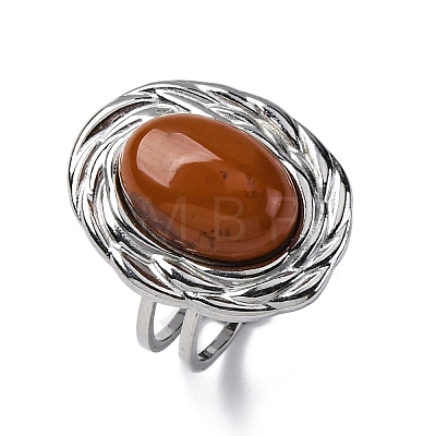 Oval Natural Red Jasper Finger Rings RJEW-M063-01P-12-1