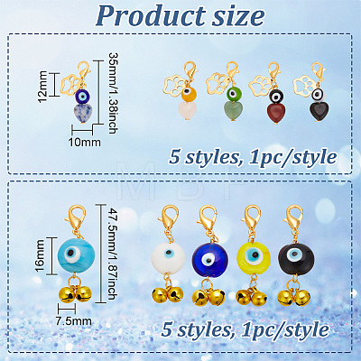 2 Sets 2 Style Natural Gemstone Heart & Bell Pendant Decorations HJEW-FG0001-17-1