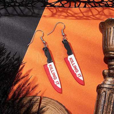 Hallowmas Printed Acrylic Dangle Earrings EJEW-JE06124-05-1