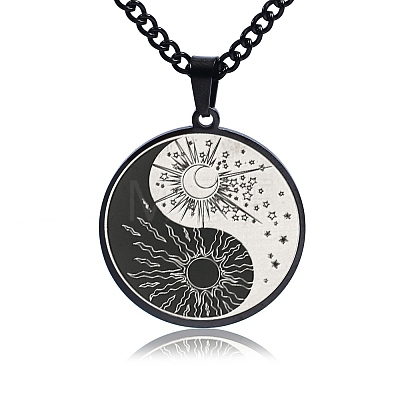 Titanium Steel Men's Creative Sun Moon Yin-Yang Tai Chi Pendant Necklaces PW-WG9B3A0-03-1