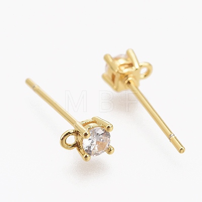 Brass Micro Pave Clear Cubic Zirconia Stud Earring Findings ZIRC-L098-043G-1