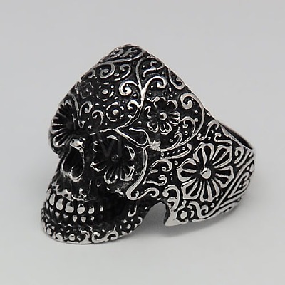 Personalized Retro Halloween Jewelry Sugar Skull Rings for Men RJEW-F006-163-1