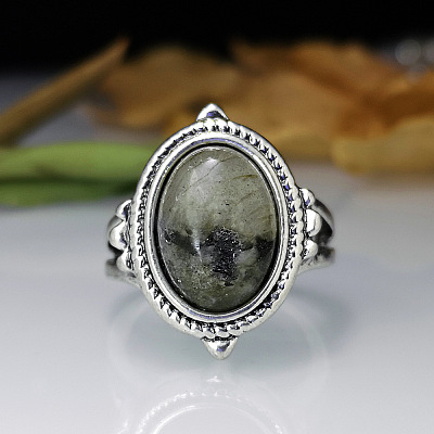 Oval Natural Labradorite Finger Rings WG970F5-01-1