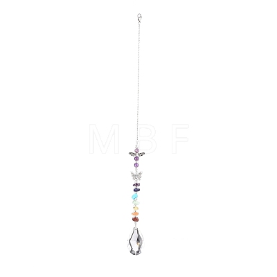 Glass Teardrop Chandelier Pendant Decorations HJEW-JM00855-1