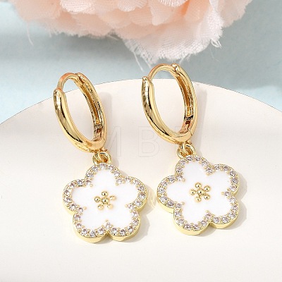 Brass Micro Pave Clear Cubic Zirconia Enamel Dangle Hoop Earrings EJEW-G471-07G-02-1