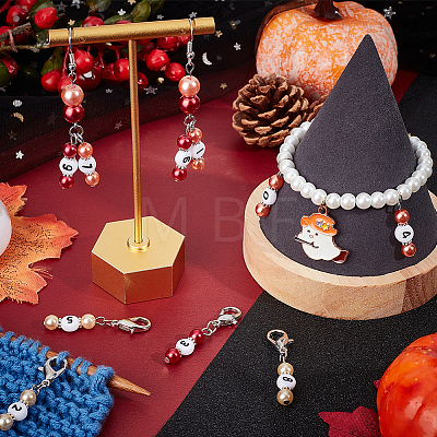 Autumn Theme Acrylic Beaded Locking Stitch Markers HJEW-PH01753-1