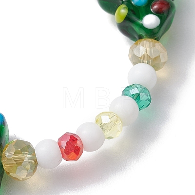 Round & Christmas Tree Glass Beaded Stretch Bracelets for Women BJEW-TA00503-1