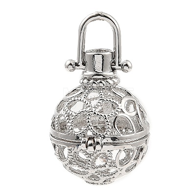 Rack Plating Brass Bead Cage Pendants KK-D025-01B-P-1